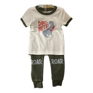 Old Navy Dino-Mite Skateboard Dino White Graphic Pajama Set 18-24 Months New